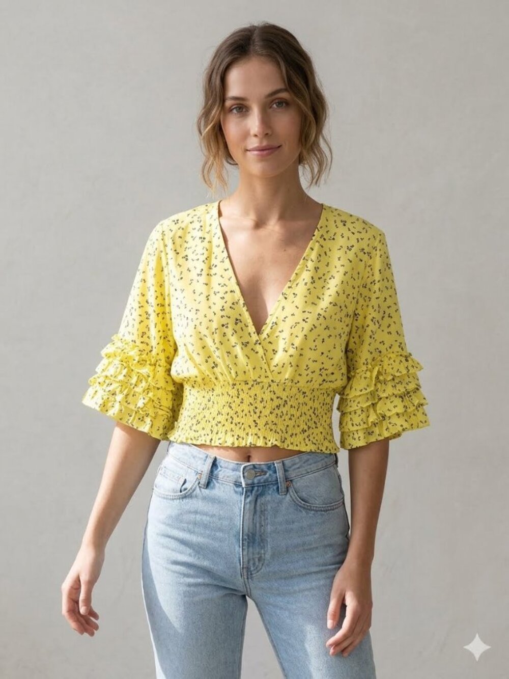 Faithfull The Brand Gisela yellow floral crop top, size 8